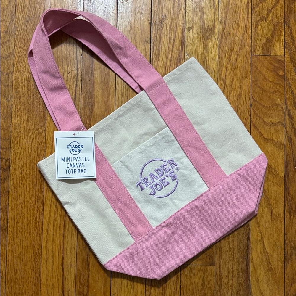 Trader Joe’s Mini Pastel Canvas Tote – Delicate Pink Limited Edition NWT